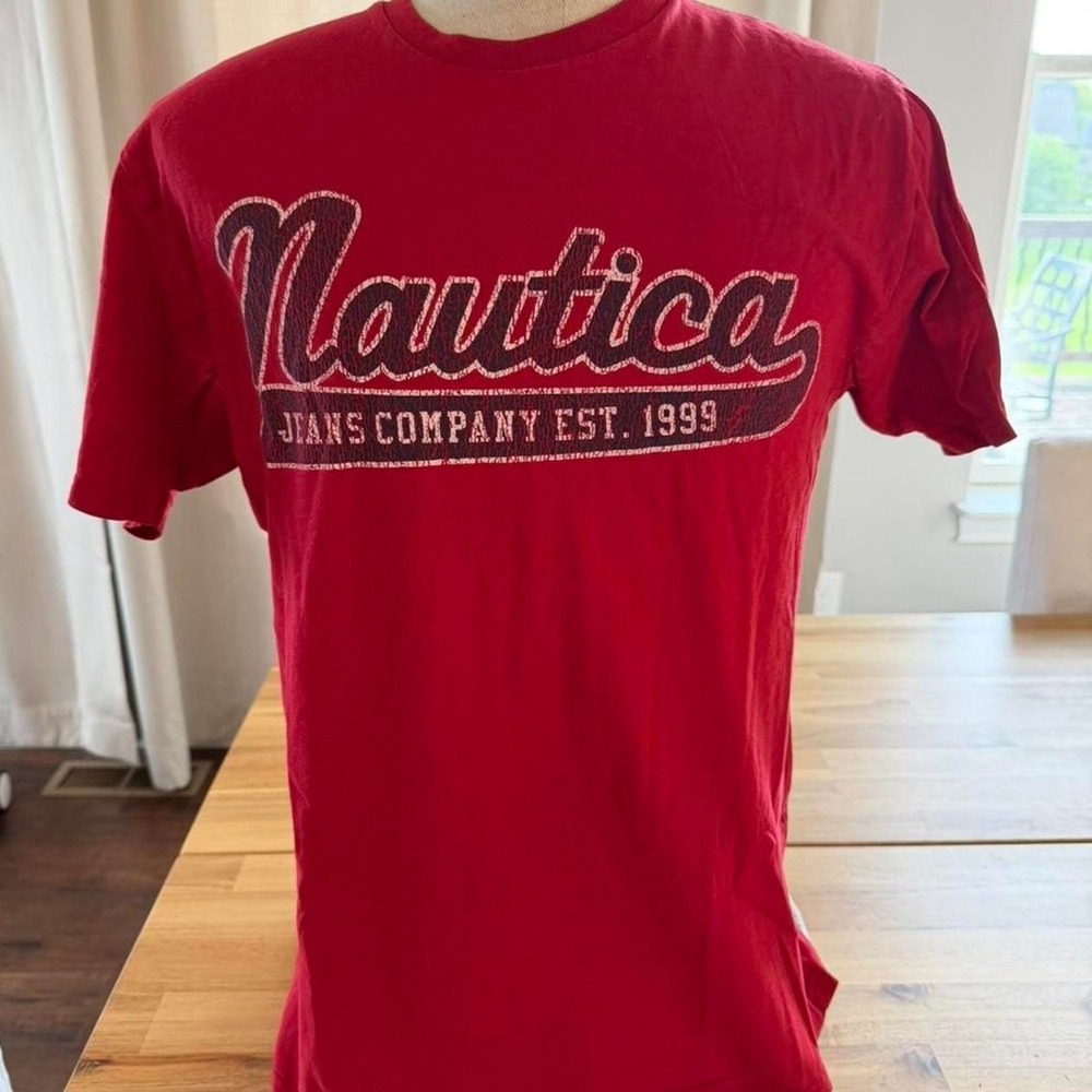 Nautica Jeans Co Men's Red T-Shirt L Vintage Y2K 100% Cotton Est 1999